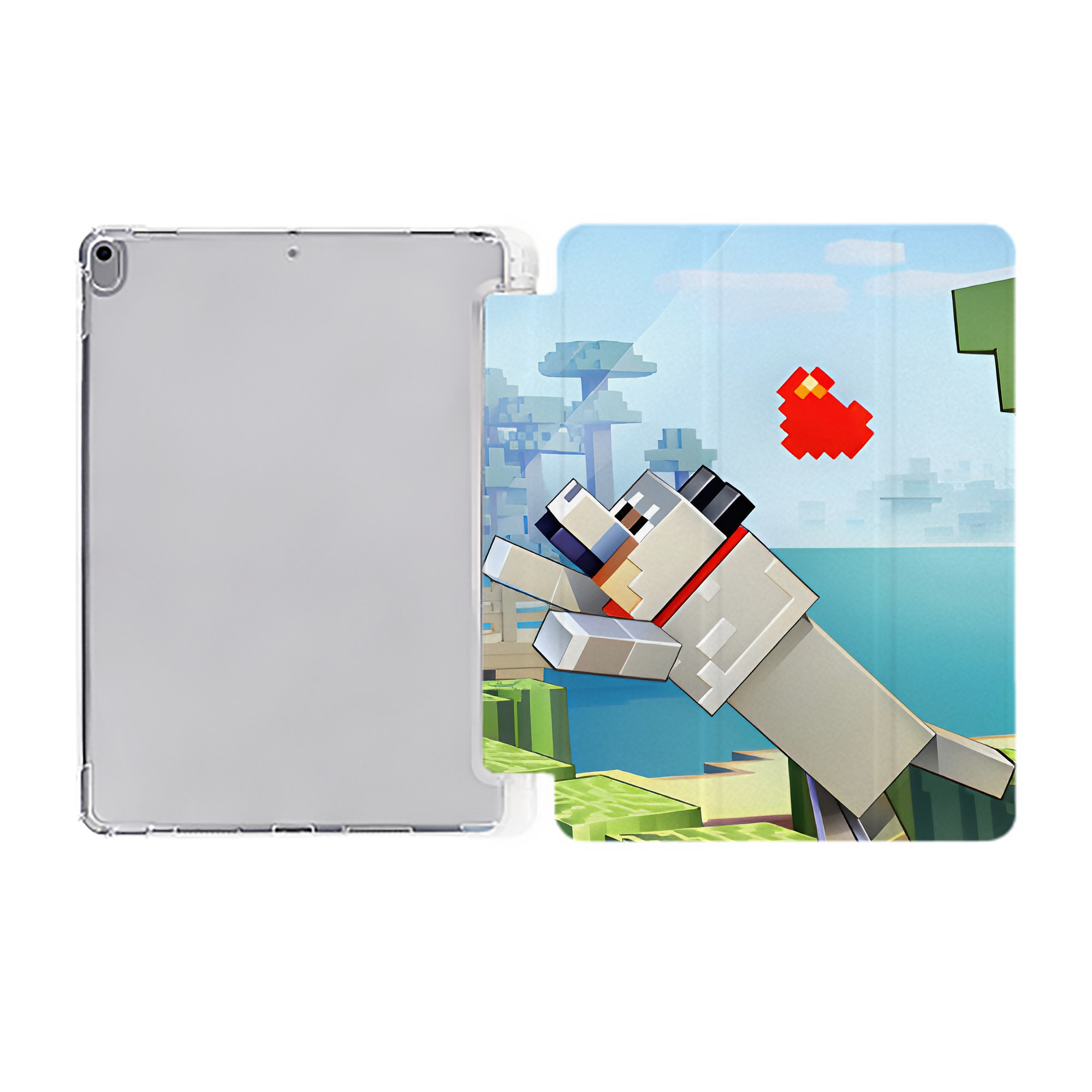（画像用） マインクラフト ブロックの世界 Minecraft MC Block world IPad ケース ペン収納付き 三つ折りスタンド PUレザー×シリコン 対応機種9.5/10.5/10.9インチ
